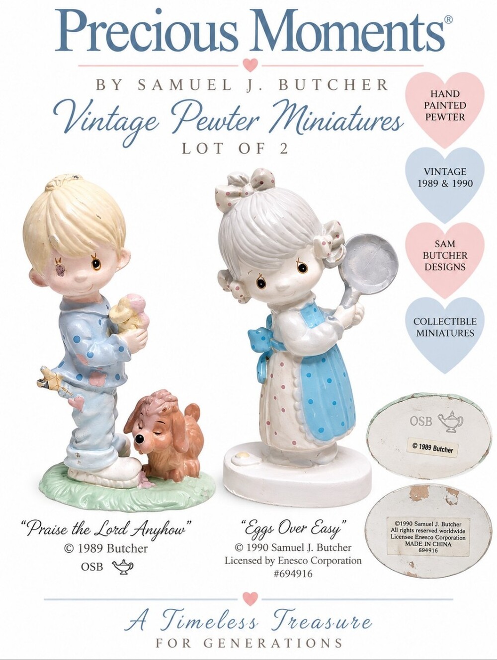 Vintage Precious Moments Pewter Mini Figurines Lot of 2 Sam Butcher 1989 1990